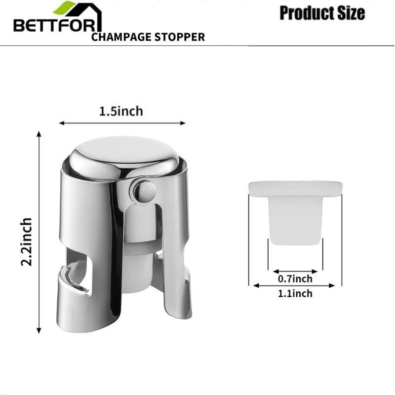 BETTFOR Champagne Stoppers with Stainless Steel Champagne Saver with Food Grade Silicone Leak proof Keep Fresh Suitable for Champagne  Cava  Prosecco and Sparkling (Silver  2 Pack) - Image 5